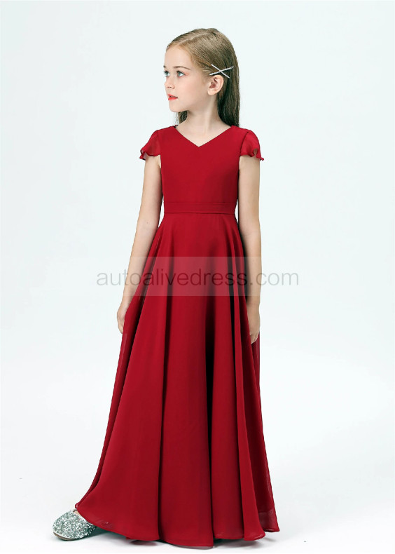 Red Chiffon Cross Back Awesome Junior Bridesmaid Dress